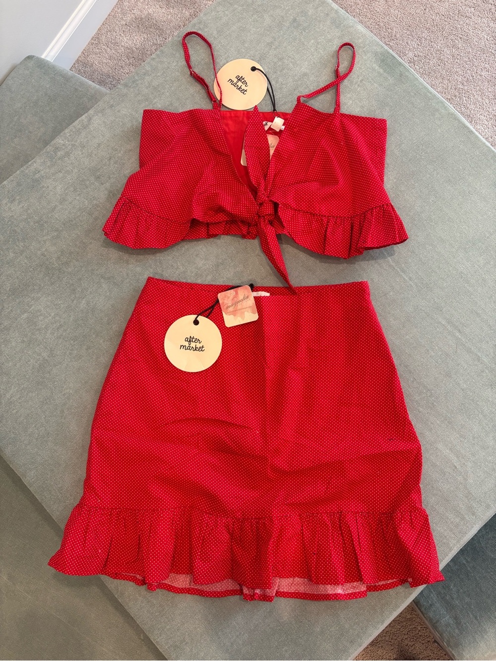 2.7 AUGUST APPAREL Red Polka Dot Ruffle Skirt Set